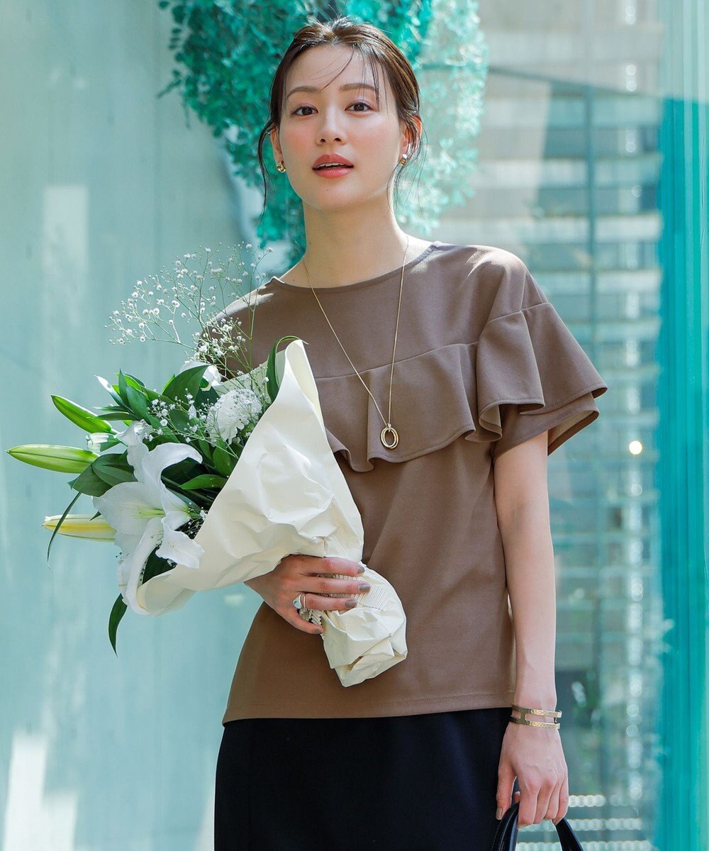 ANY SIS L 【前後着用・UVケア・洗える】2WAYジョーゼットジャージーフリル カットソー 