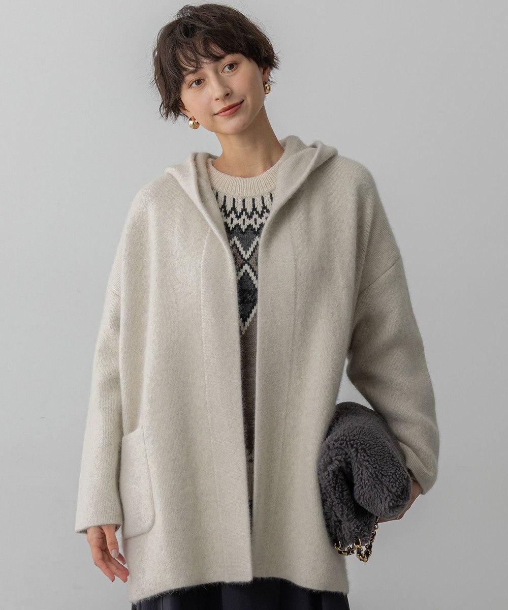 23区 【洗える】ラクーンブレンドダブルフェイス フーディー ニットカーディガン 