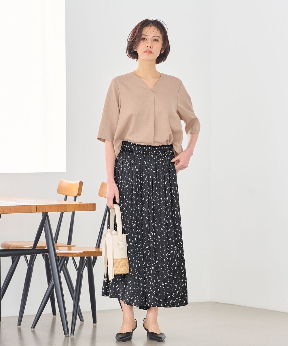 自由区 L 【ウエストゴム・長さ調整可・洗える】ビンテージサテンプリント柄 ガウチョパンツ 