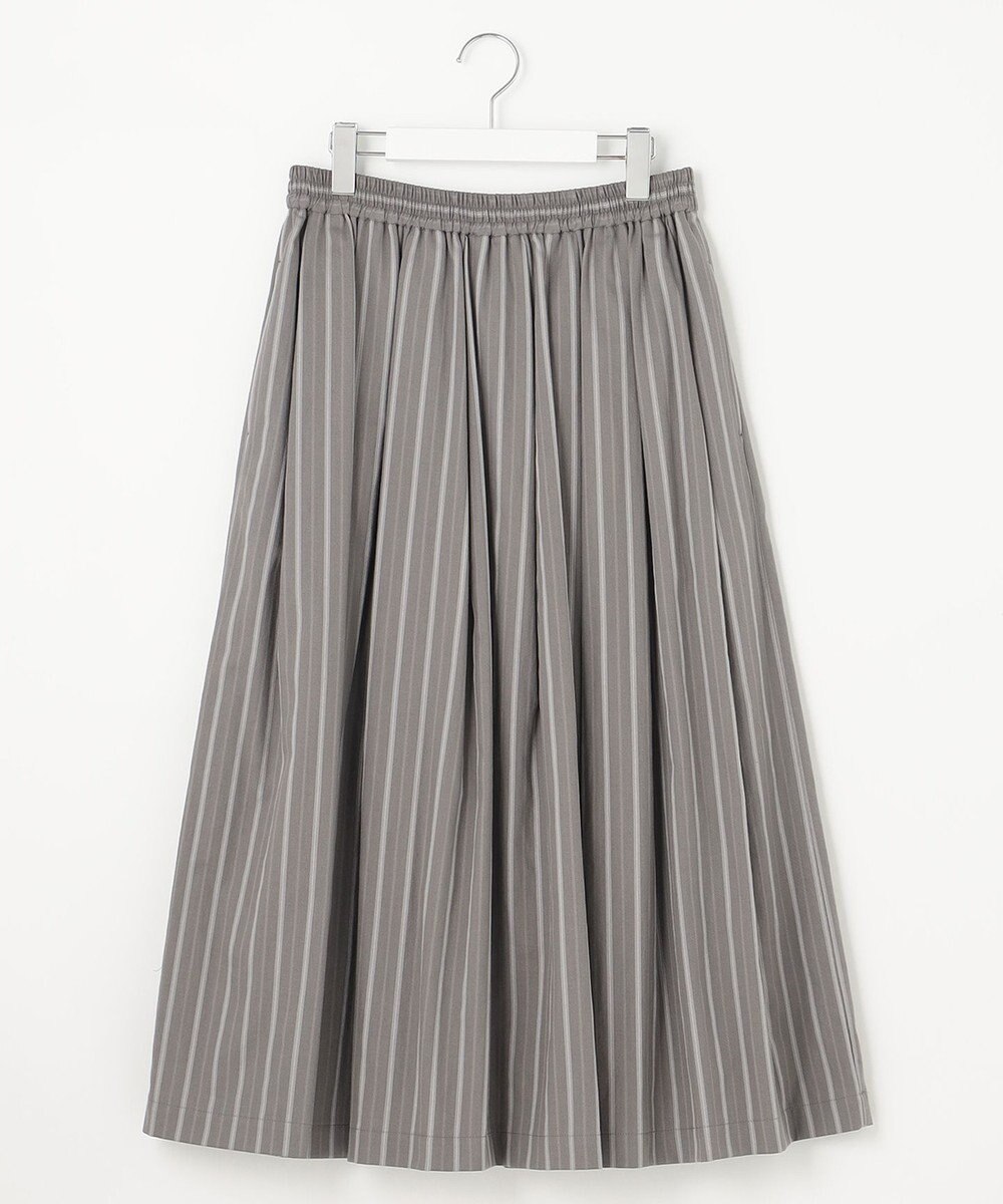 23区 【SLOW/洗える】コットンナイロンストライプ タックフレア スカート 