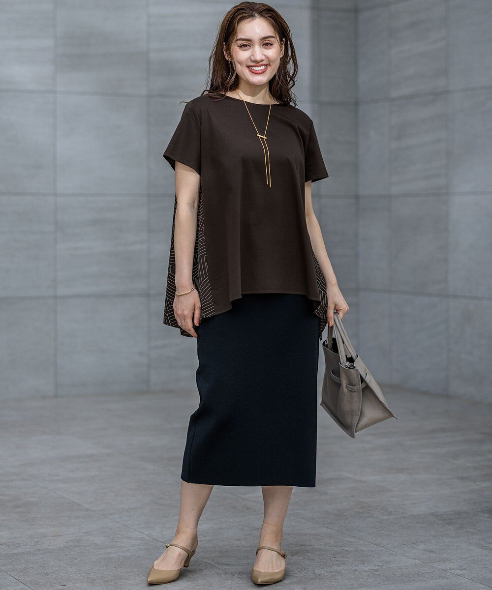 23区 L 【Lサイズ限定/洗える】スカーフプリントコンビ バックフレア カットソー 