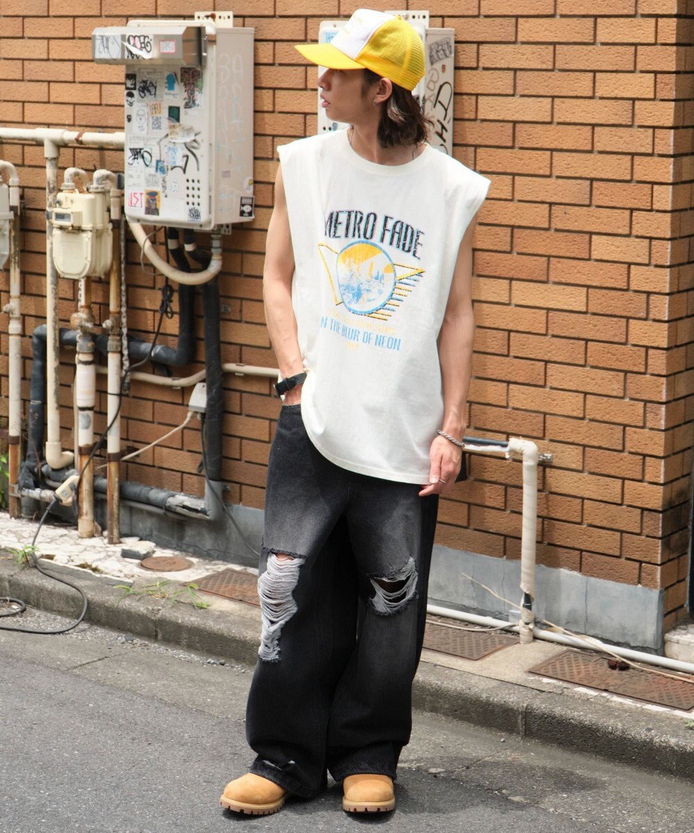 WEGO 【ユニセックス着用ITEM/MLサイズ展開】ヴィンテージライクグラフィックノースリーブ 