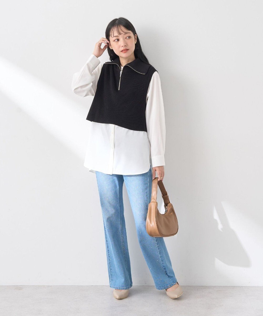 earth music&ecology ラインストーンフレアデニムパンツ 