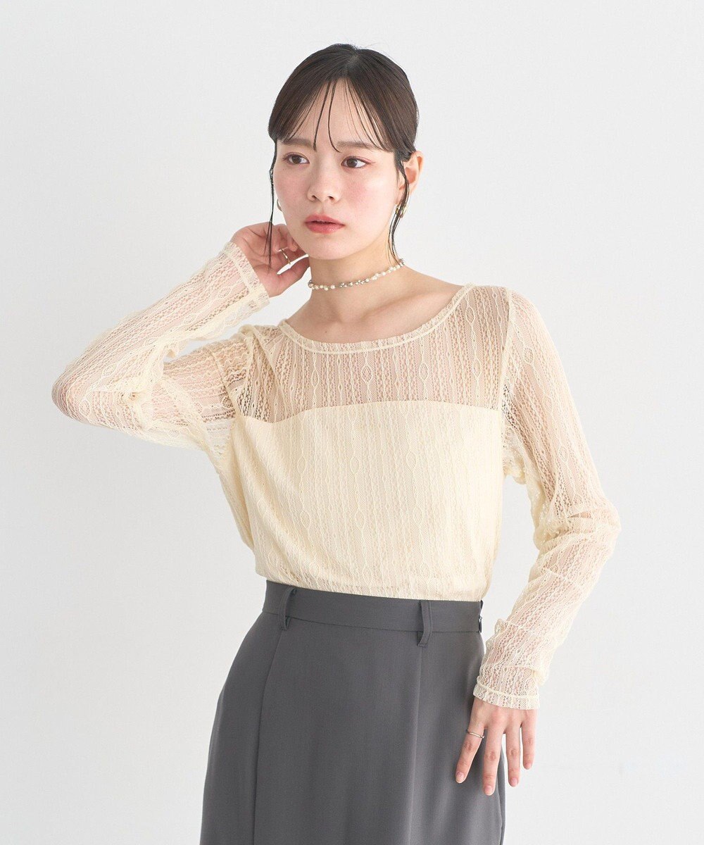 earth music&ecology レースドッキングボートネックプルオーバー 