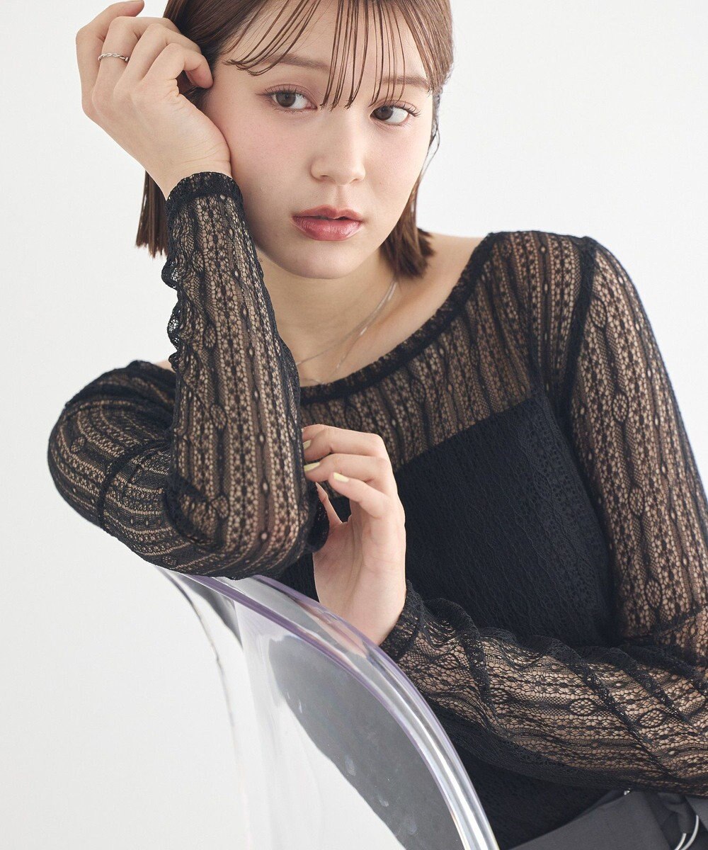 earth music&ecology レースドッキングボートネックプルオーバー 