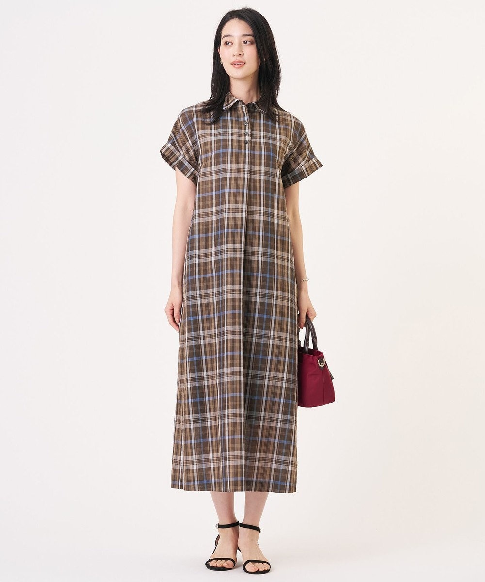 J.PRESS LADIES コットンリネン Light マドラスチェック シャツ ワンピース 