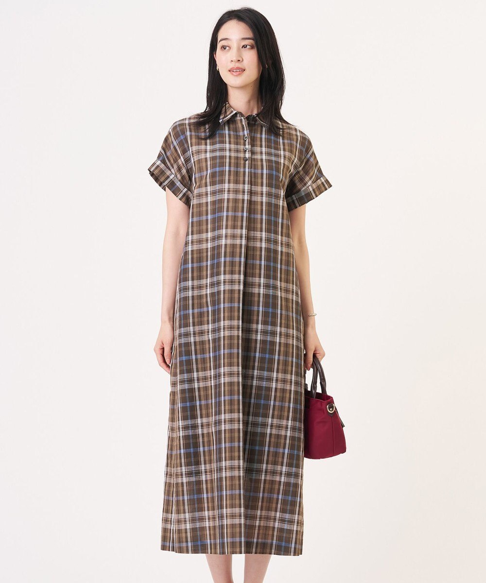 J.PRESS LADIES コットンリネン Light マドラスチェック シャツ ワンピース 