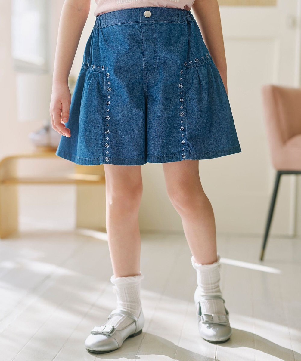 組曲 KIDS 【110-140㎝】 ブルーフラワーデニムキュロット 
