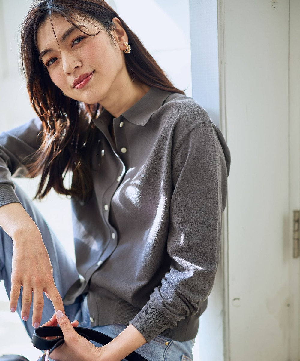 ANY コットンブレンドポロカーデ 