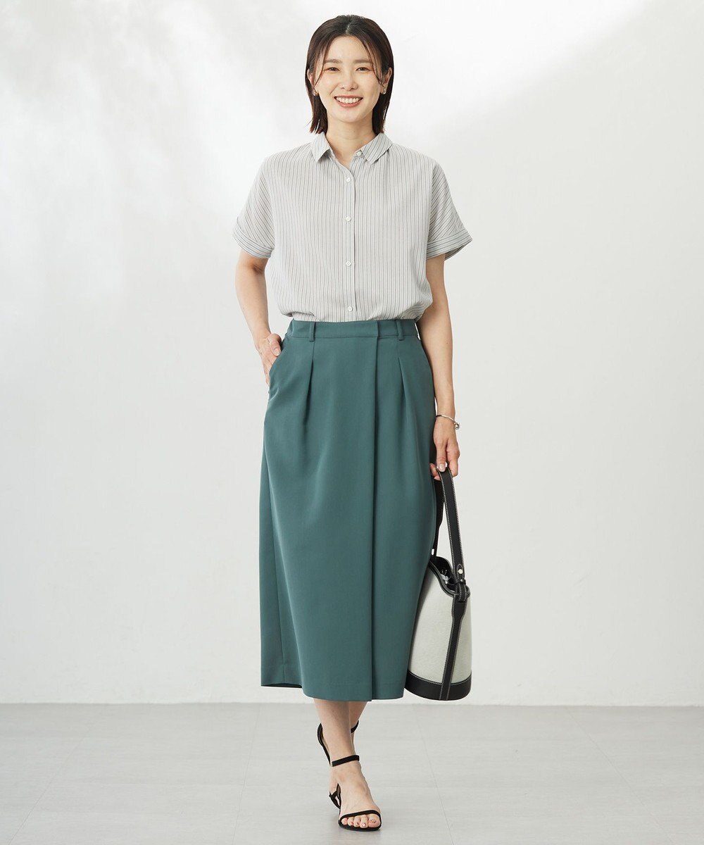 J.PRESS LADIES S 【洗える・接触冷感】ドビー強撚ストライプ シャツ ブラウス 