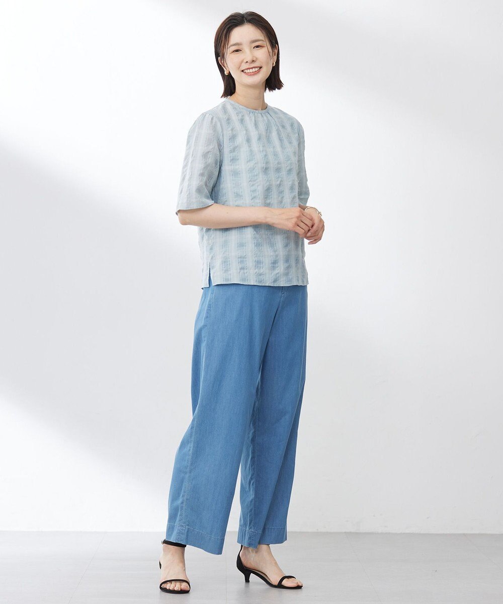 J.PRESS LADIES S 【洗える】SHEER チェック フレアスリーブ ブラウス 