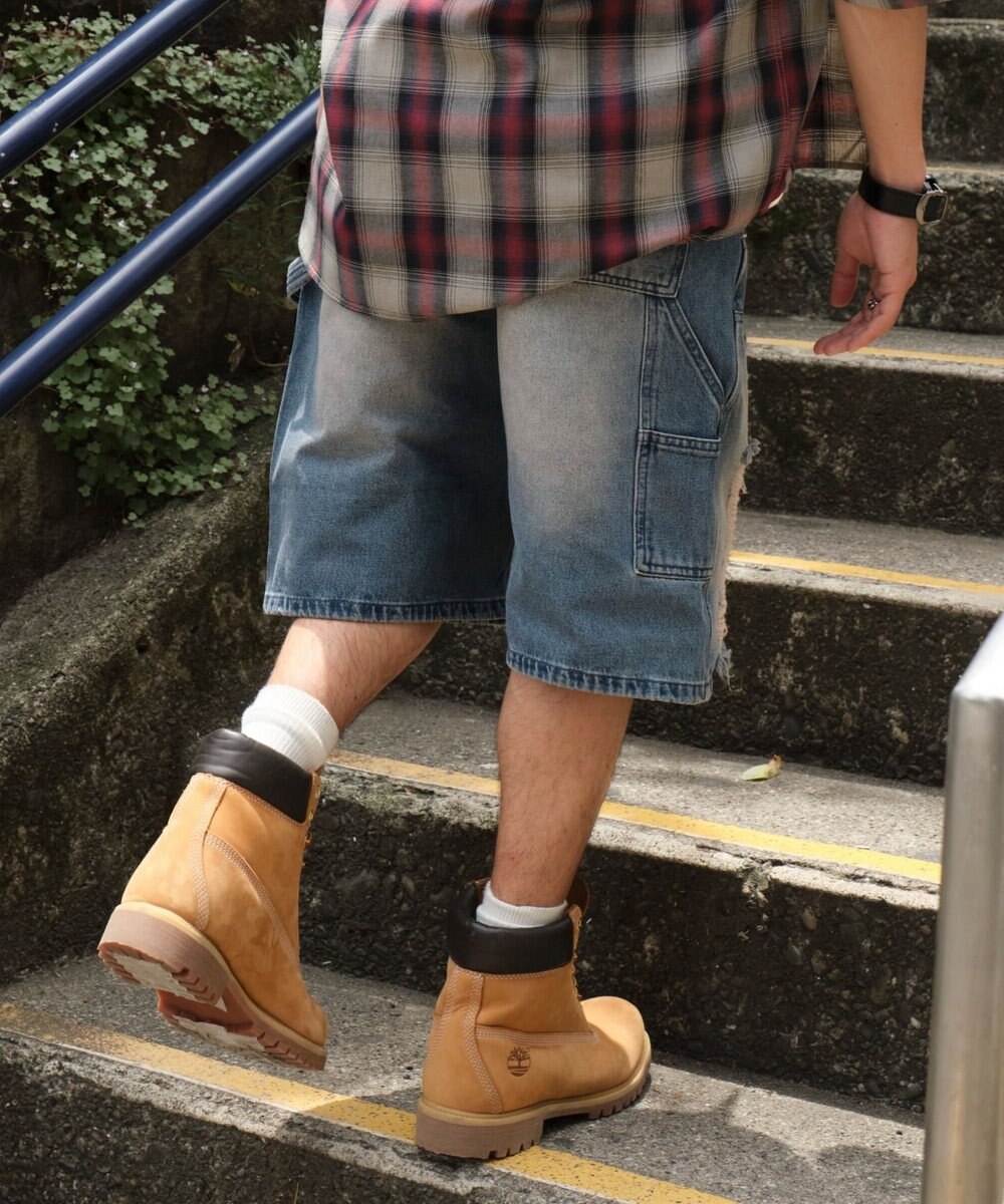 WEGO ダブルニーダメージデニムショーツ 