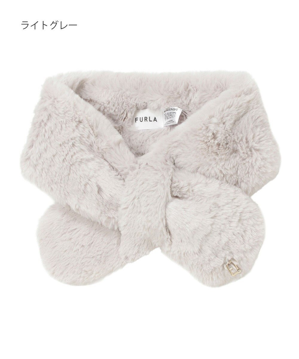 MOONBAT FURLA（フルラ）プチリボンマフラー  アーチロゴ フェイクファー 
