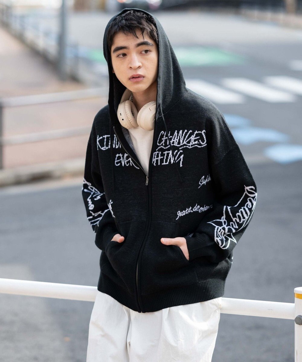 WEGO ジャガードグラフィックニットZIPパーカー 