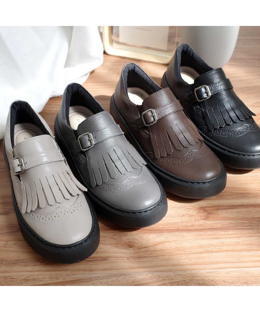 Pointer 日本製 本革フリンジ付き厚底ローファー 