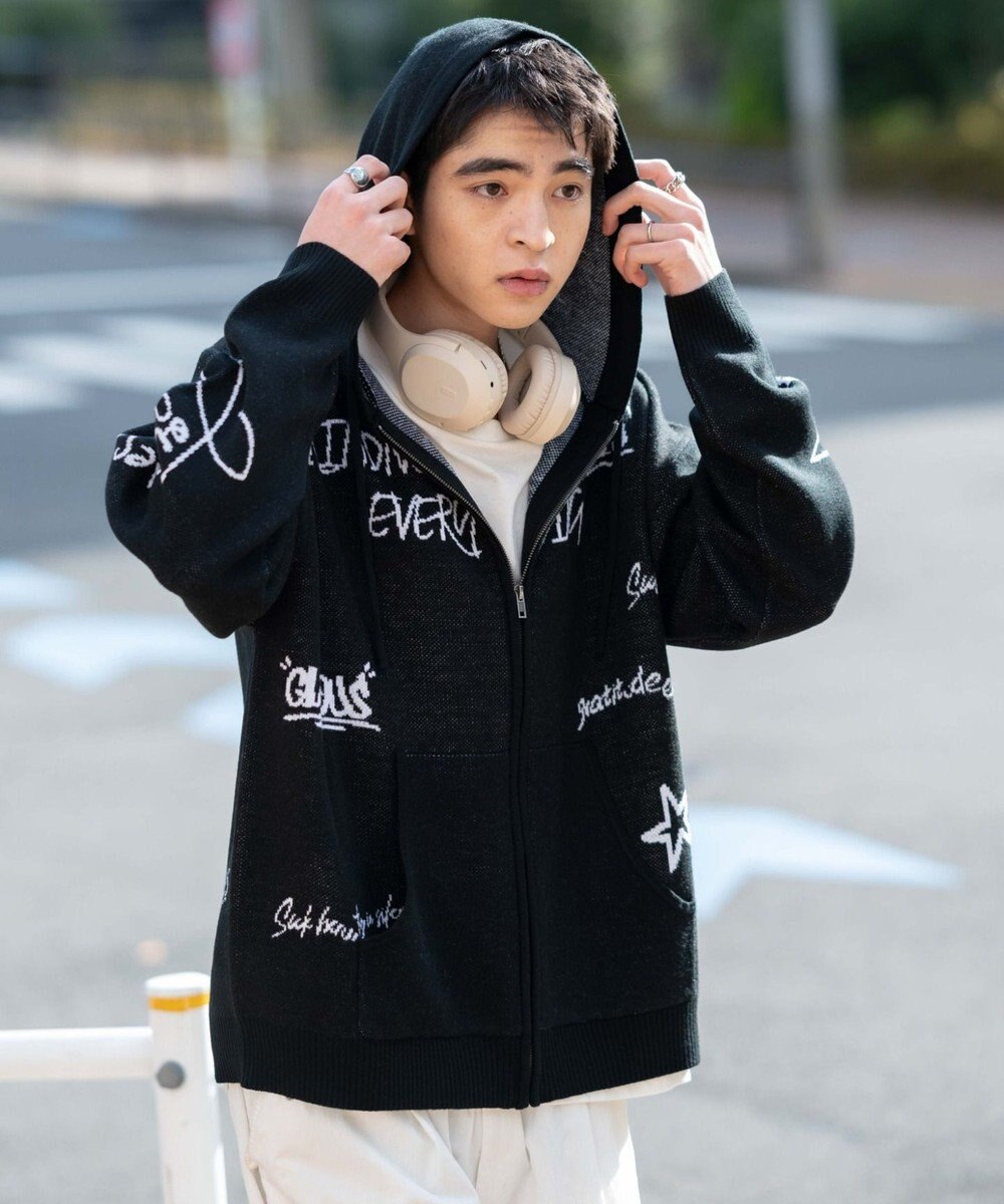 WEGO ジャガードグラフィックニットZIPパーカー 