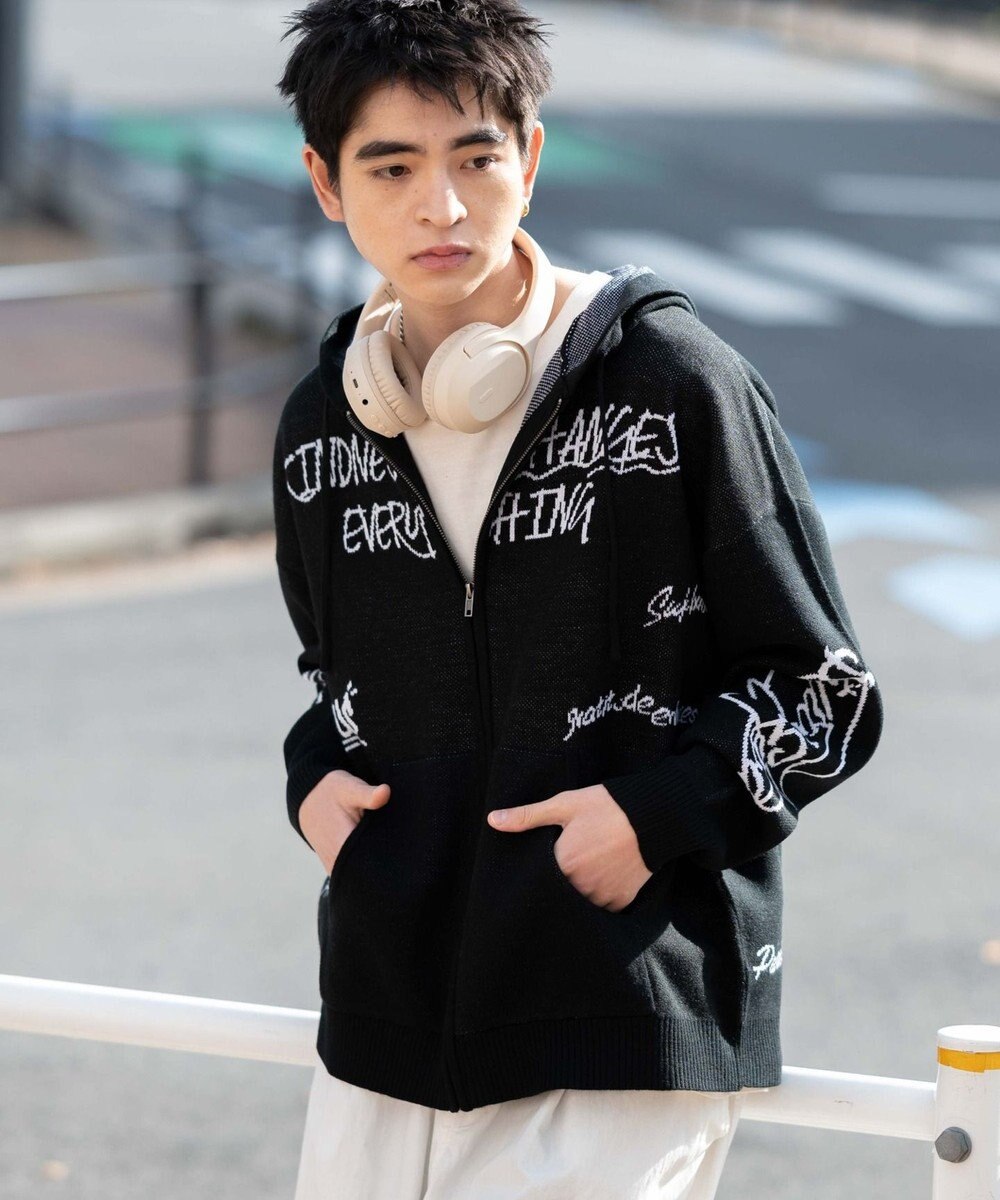 WEGO ジャガードグラフィックニットZIPパーカー 