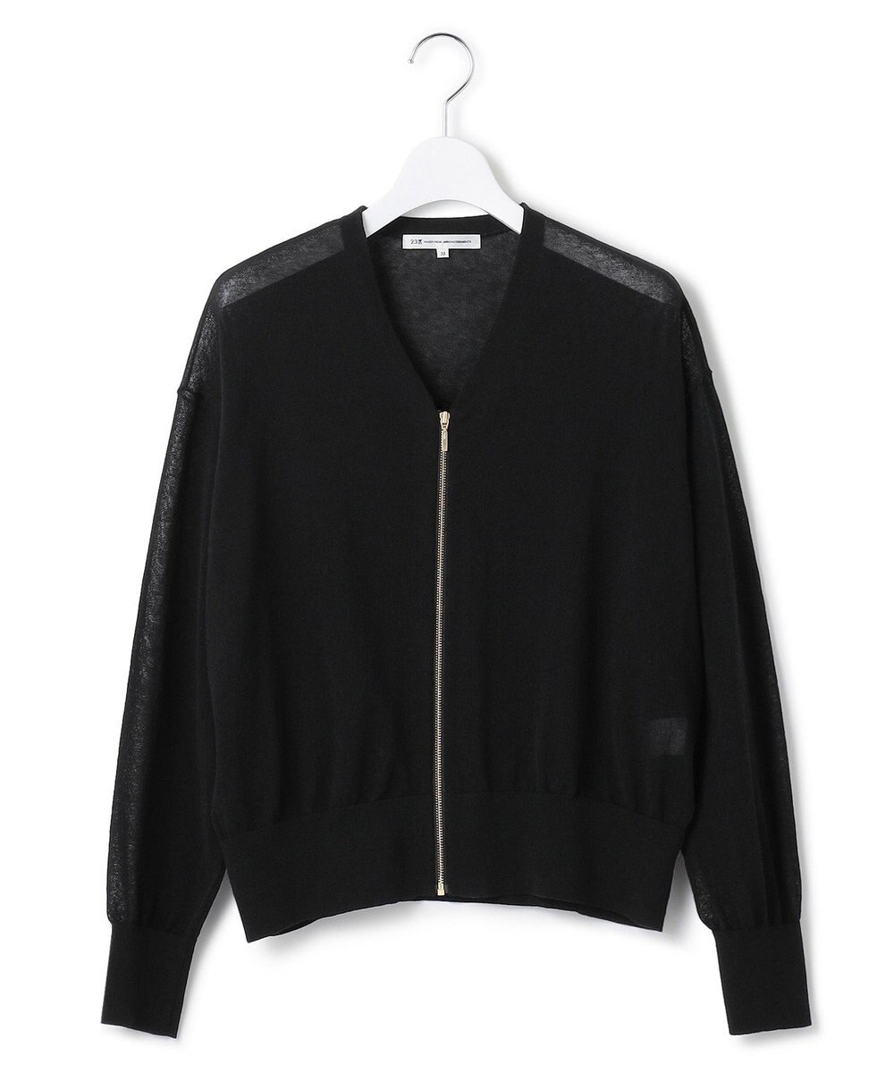 23区 【一部店舗限定/洗える】ライトシアーニット ジップカーディガン 