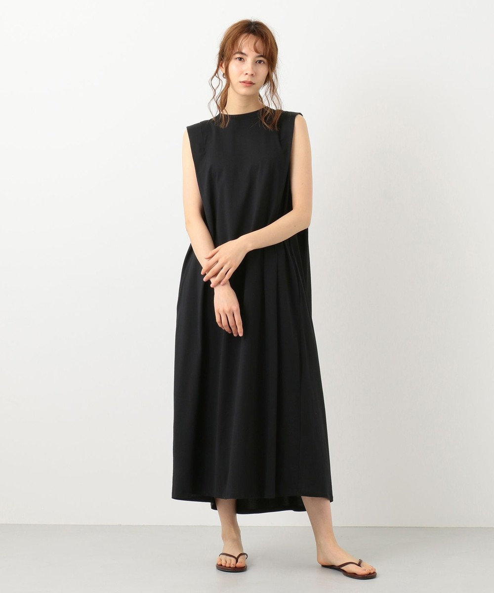 #Newans 【洗える】パワーショルダーデザインジャージードレス ブラック系