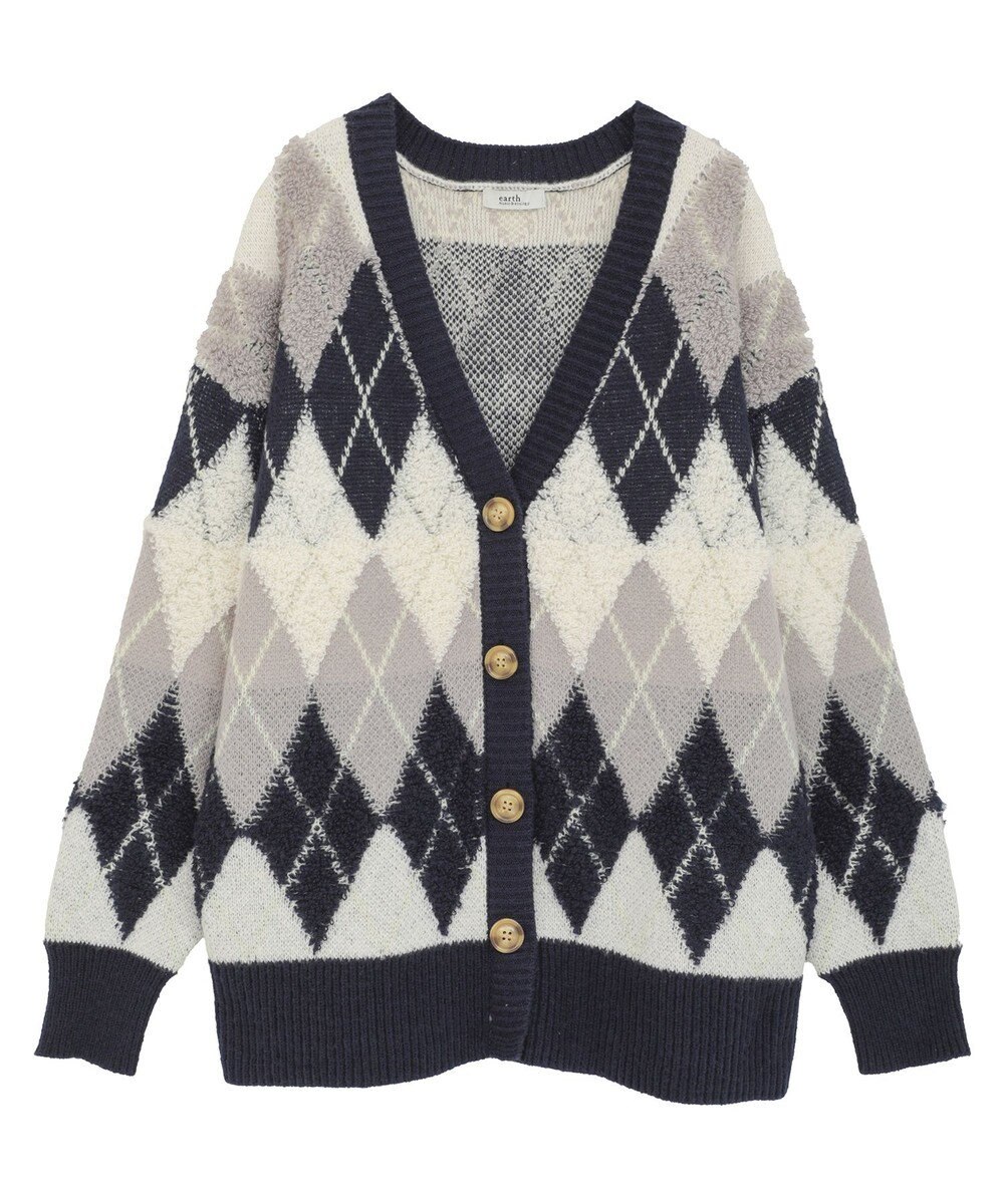 earth music&ecology ループ編みアーガイルカーディガン 