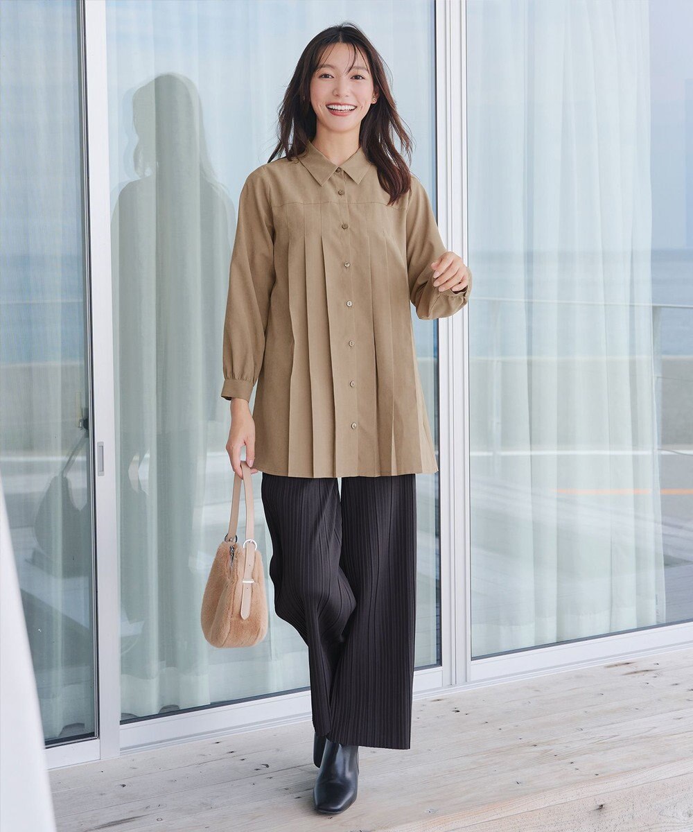 Tiaclasse 裏起毛ボックスプリーツパンツ 