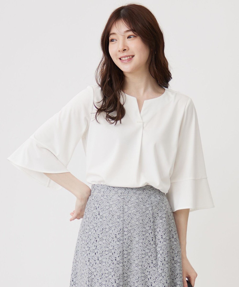 ANY SIS 【接触冷感・吸水速乾・UVケア】エアリードレープスムース 七分袖 ブラウス 