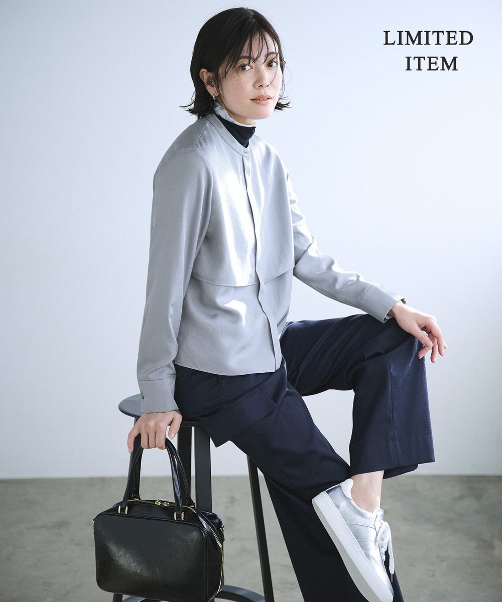 ICB 【WEB限定・洗える】シルキーツイル  クロップドシャツ 