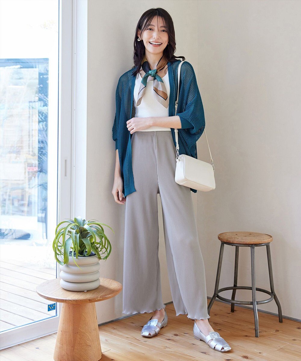 Tiaclasse L 【洗える】メッシュ編みニットドルマンカーディガン 