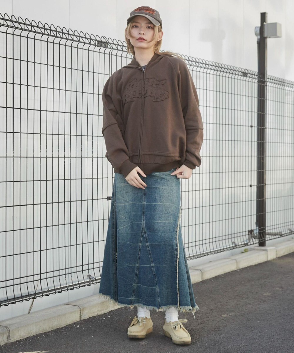 WEGO 【ユニセックス着用ITEM】ダメージアップリケレイヤードZIPパーカー 