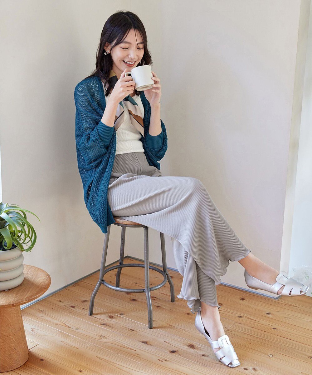 Tiaclasse L 【洗える】メッシュ編みニットドルマンカーディガン 