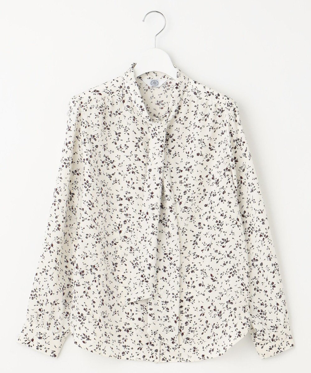 J.PRESS LADIES L 【洗える】ピーチサテン フラワープリント ボウタイ ブラウス 