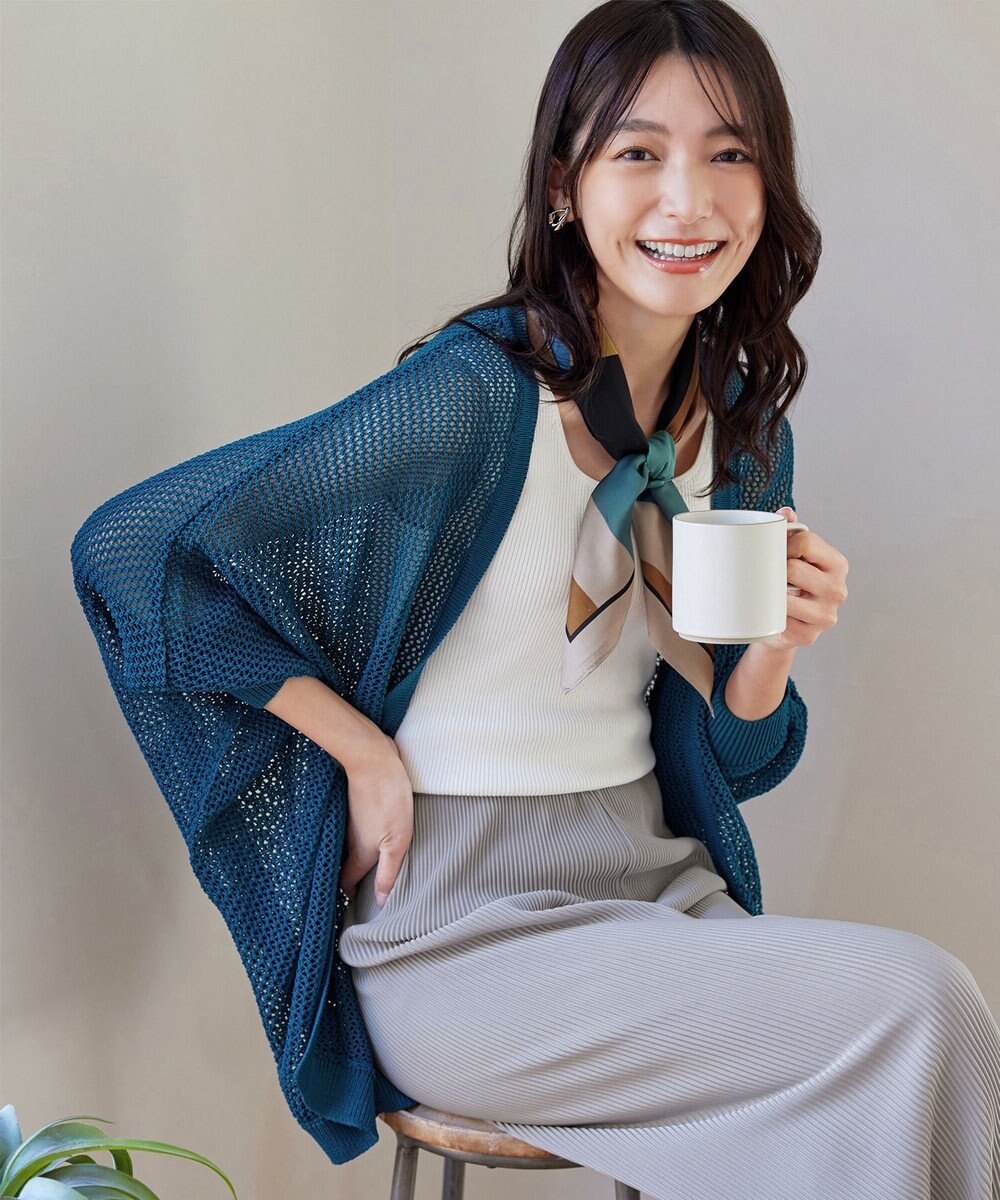 Tiaclasse L 【洗える】メッシュ編みニットドルマンカーディガン 