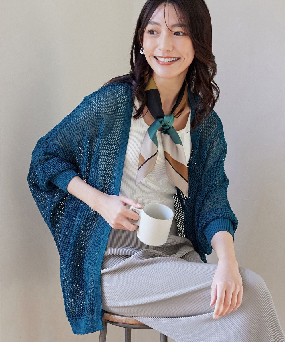 Tiaclasse L 【洗える】メッシュ編みニットドルマンカーディガン 