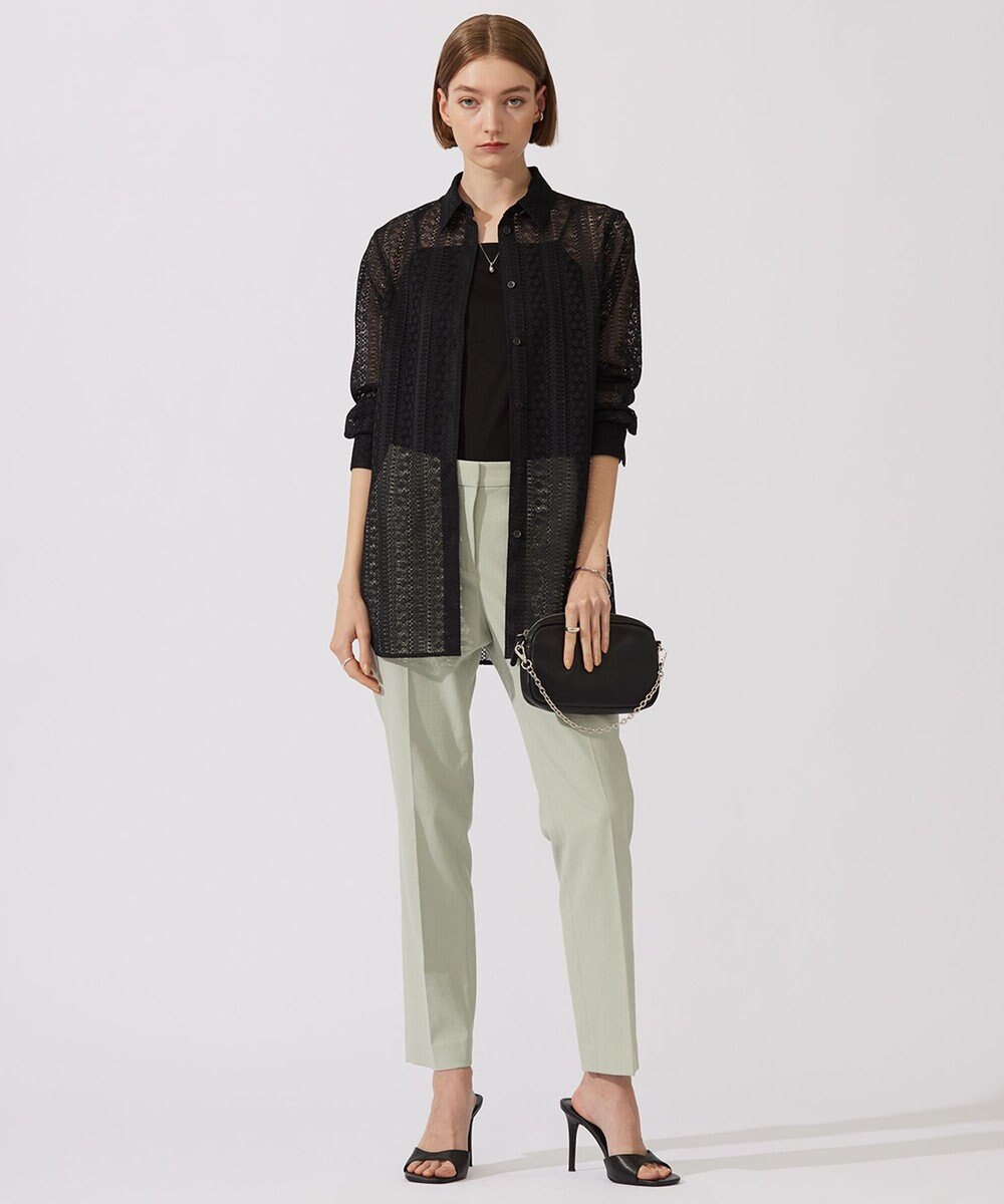 ICB 【洗える】 ストライプラッセルレース シャツ 