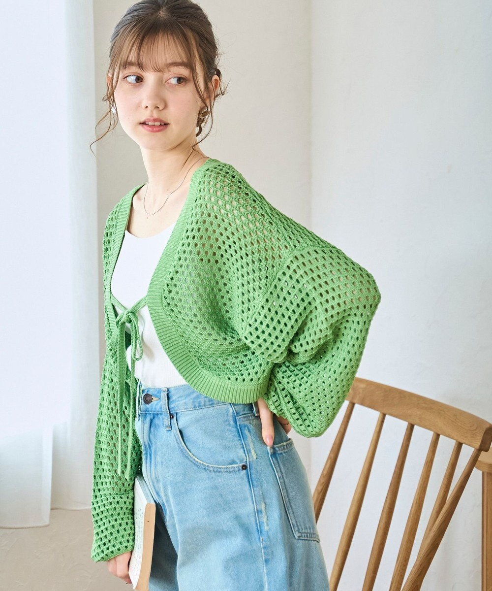 WEGO 【紫外線対策/手洗い可】メッシュリボンボレロ 