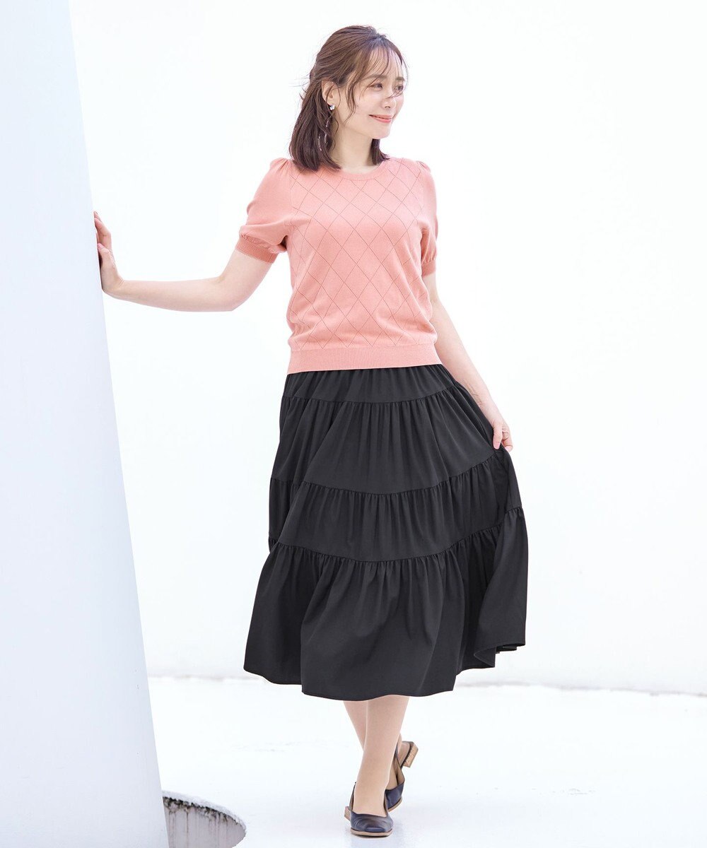 Tiaclasse 【洗える】ダイヤ柄編みサマーニットトップス 