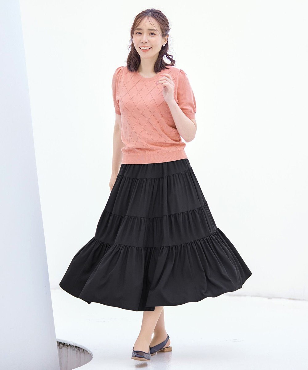 Tiaclasse 【洗える】ダイヤ柄編みサマーニットトップス 