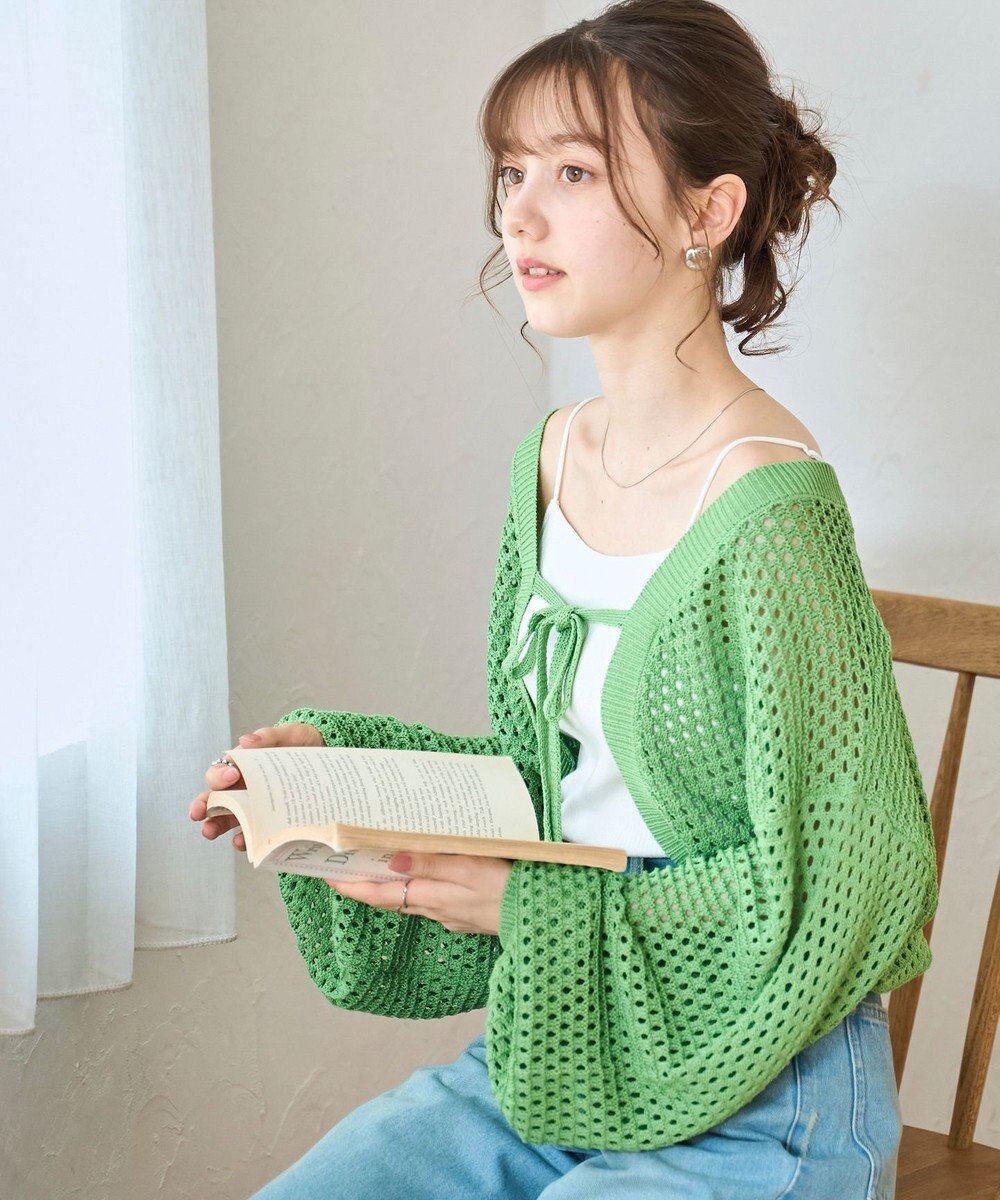 WEGO 【紫外線対策/手洗い可】メッシュリボンボレロ 