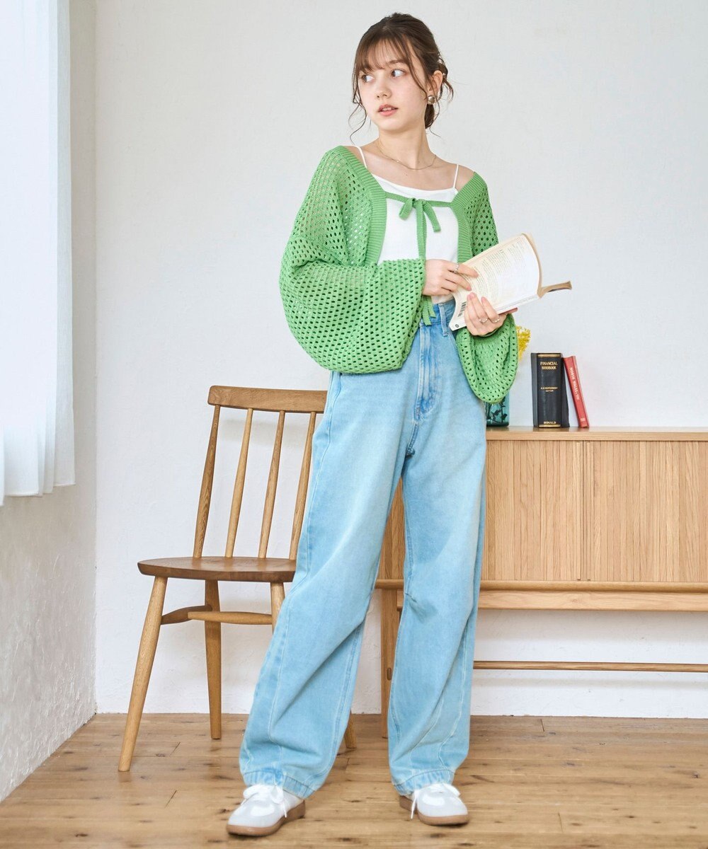 WEGO 【紫外線対策/手洗い可】メッシュリボンボレロ 