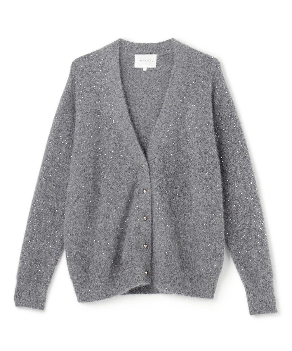 BEIGE， AMARILLO / スパンコールフォックスニットカーディガン 