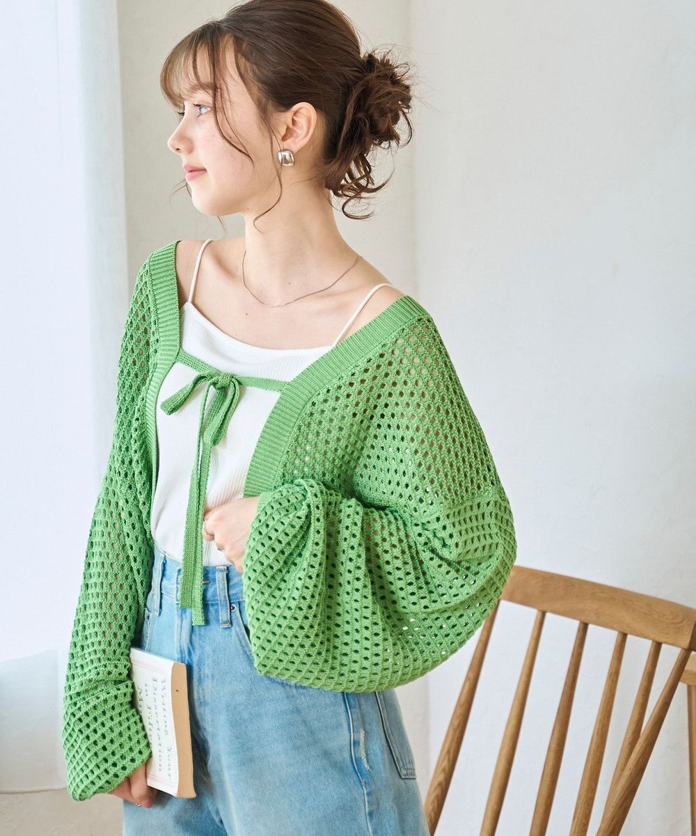 WEGO 【紫外線対策/手洗い可】メッシュリボンボレロ 