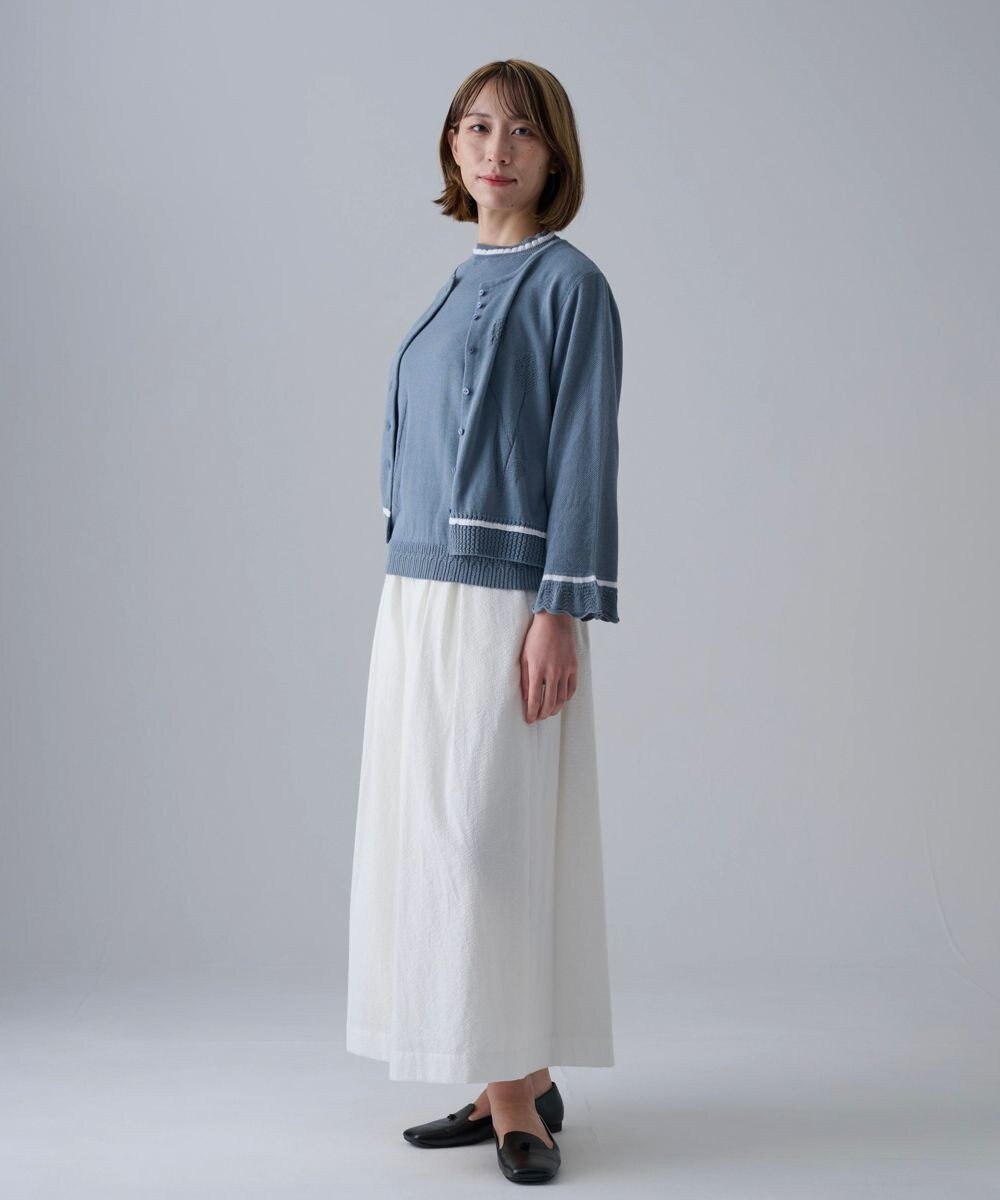 muuc 〈細番手の高級綿糸コットンコーマ糸〉〈洗練された繊維の滑らかな肌触り〉〈お家で洗えるニット〉模様編み ポピーの花リンクス編み カーディガン 