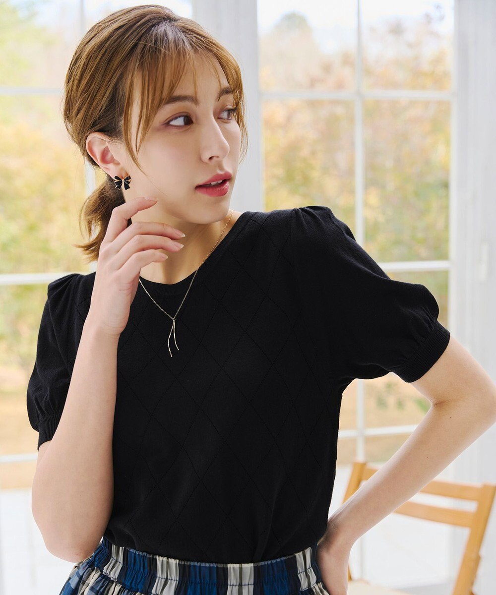 Tiaclasse 【洗える】ダイヤ柄編みサマーニットトップス 