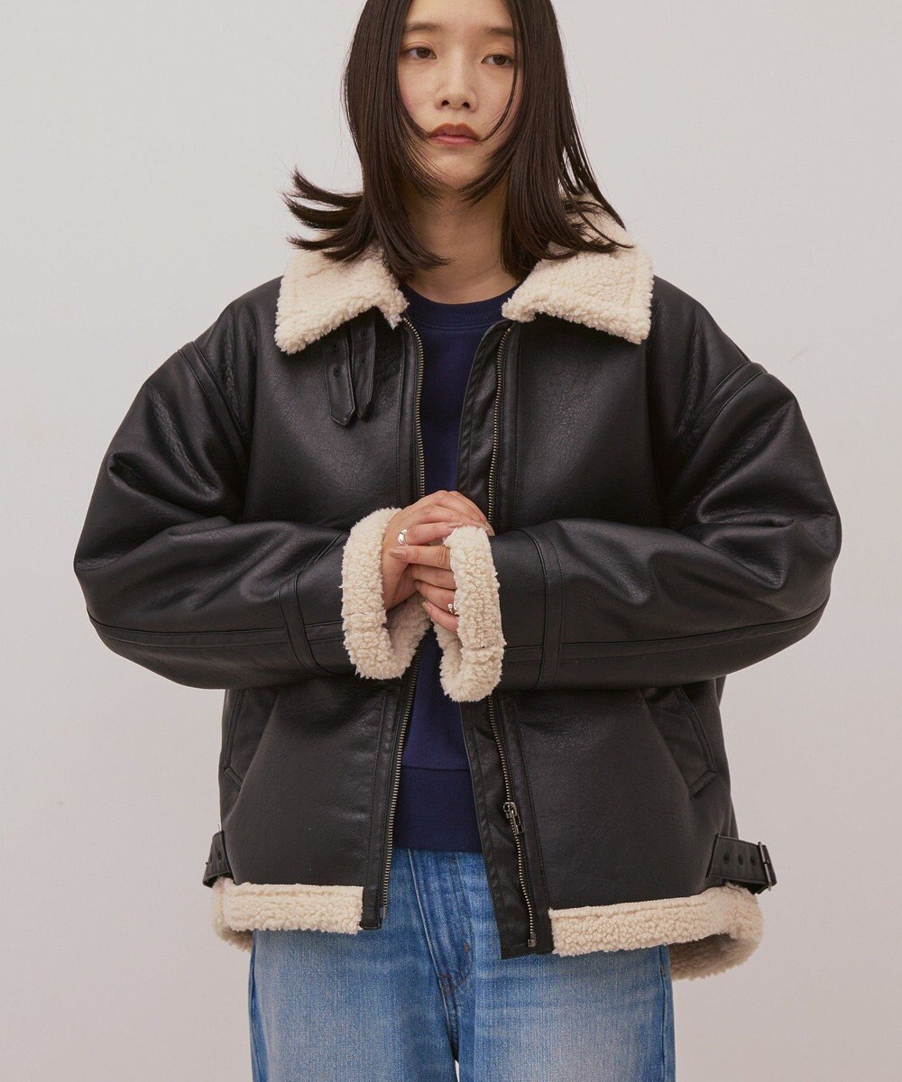 AMERICAN HOLIC ボアフェイクレザーブルゾン 