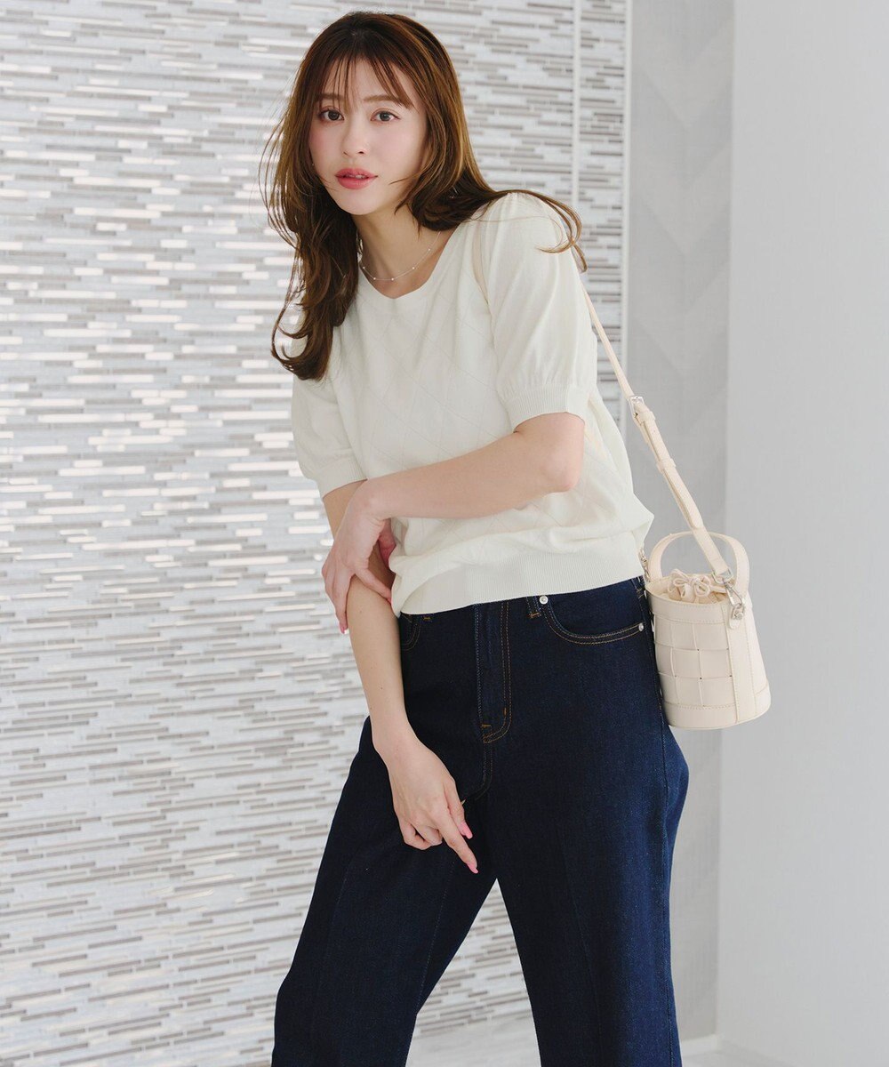 Tiaclasse 【洗える】ダイヤ柄編みサマーニットトップス 