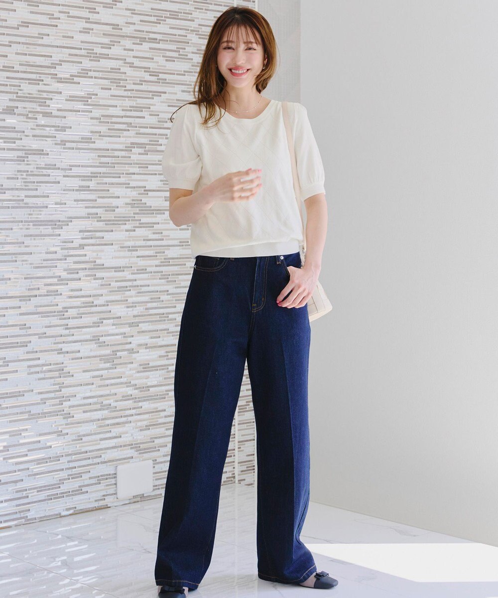 Tiaclasse 【洗える】ダイヤ柄編みサマーニットトップス 