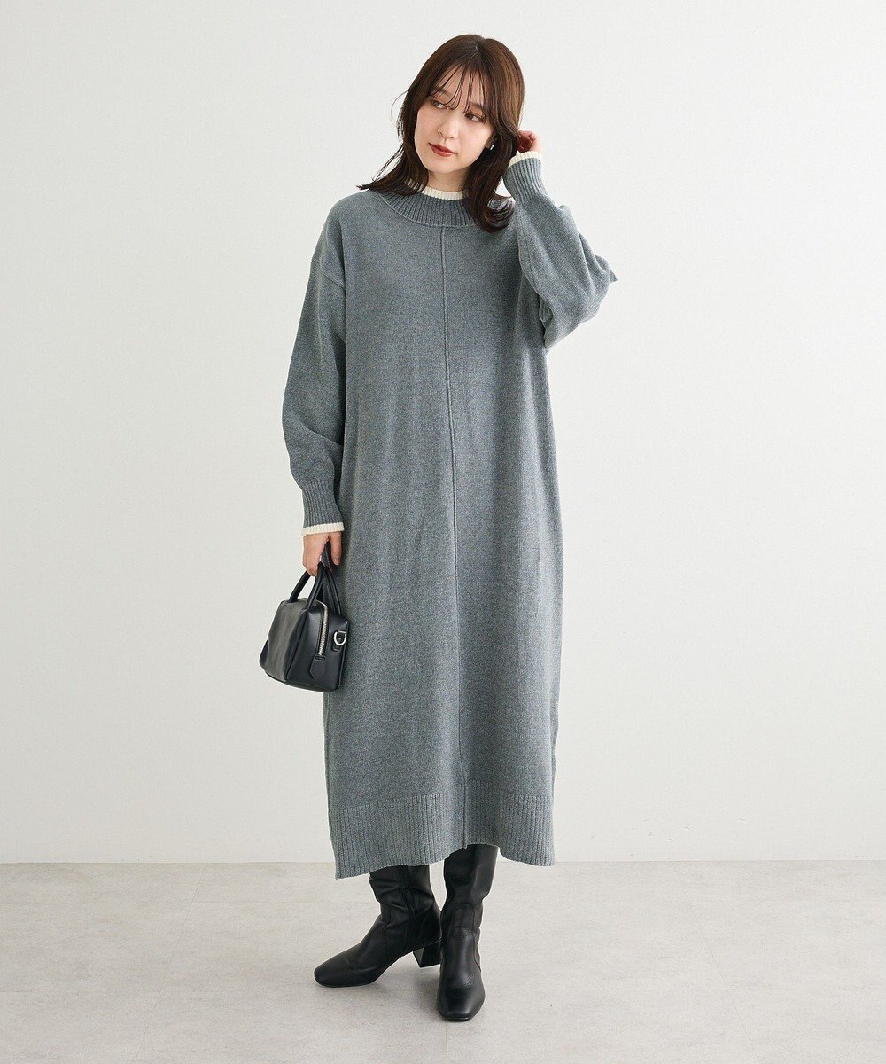 Green Parks 配色リラックスモールニットワンピース 