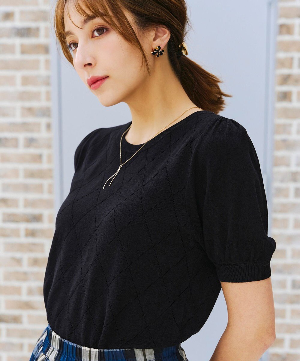 Tiaclasse 【洗える】ダイヤ柄編みサマーニットトップス 