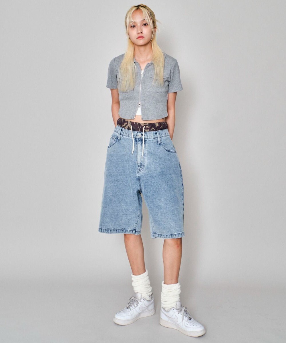 WEGO 【ユニセックス着用ITEM/MLサイズ展開/ウエストゴム】ボクサードッキングデニムショーツ 