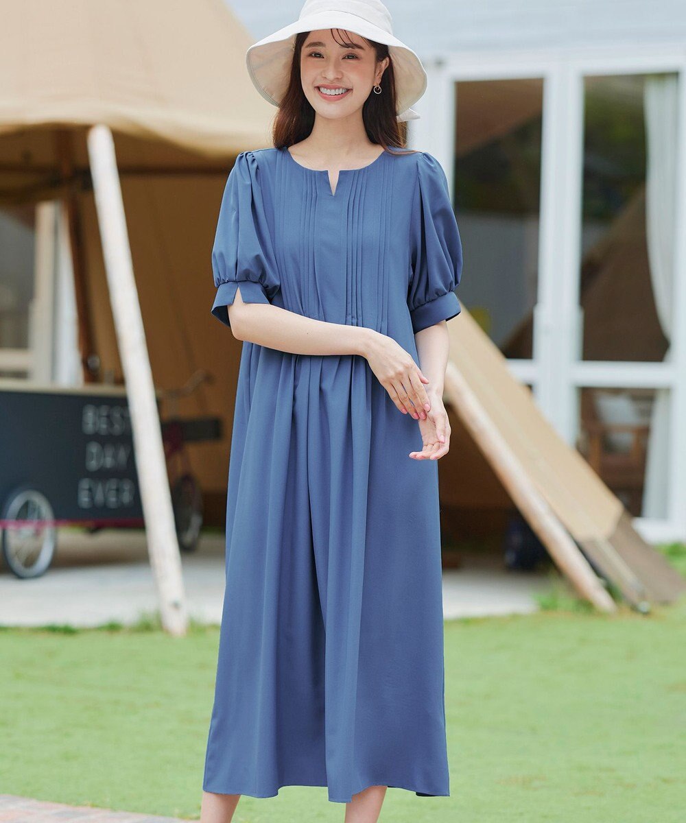 Tiaclasse 【洗える】ボリュームパフスリーブピンタックワンピース 